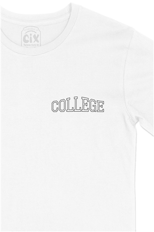 College Kolej Cep Logo Tasarımlı Beyaz Tişört