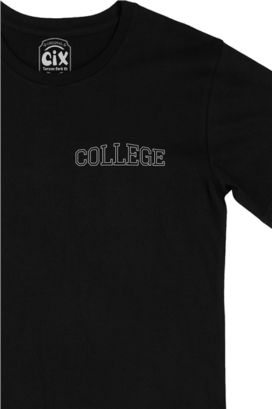 College Kolej Cep Logo Tasarımlı Siyah Tişört
