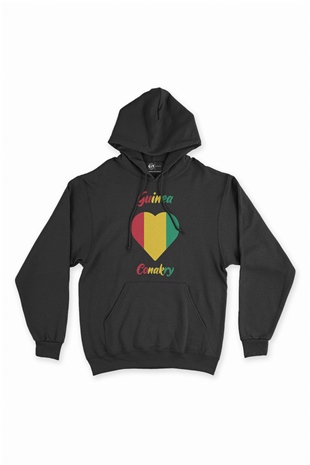 Conakry Gine Bayraklı Kalpli Siyah Sweatshirt Hoodie