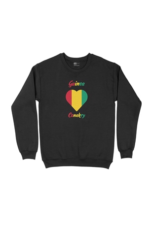 Conakry Gine Bayraklı Kalpli Siyah Sweatshirt