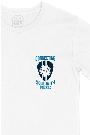 Connecting Soul With Music Cep Logo Tasarımlı Beyaz Tişört