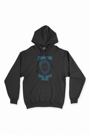 Connecting Soul With Music Siyah Kapşonlu Sweatshirt Hoodie