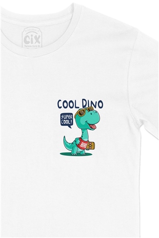 Cool Dinozorlu Cep Logo Tasarımlı Beyaz Tişört