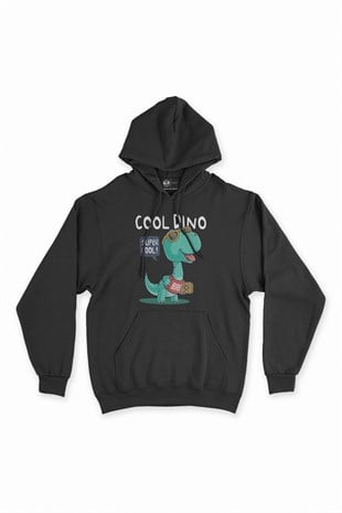 Cool Dinozorlu Siyah Kapşonlu Sweatshirt Hoodie