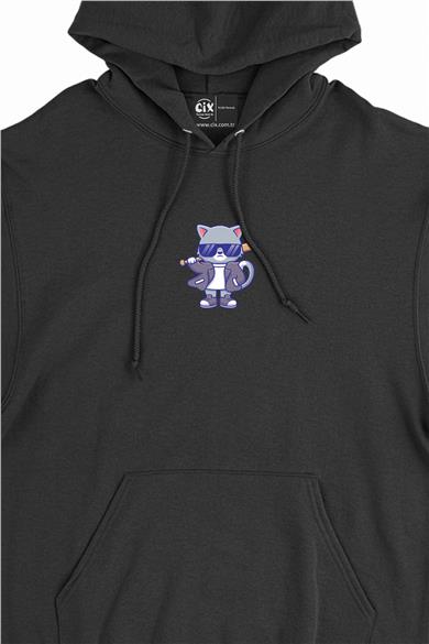 Cool Gözlüklü Kedi Minimal Kapşonlu Sweatshirt Hoodie