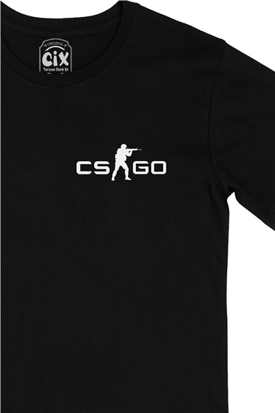 CS GO Logo Cep Logo Tasarımlı Siyah Tişört