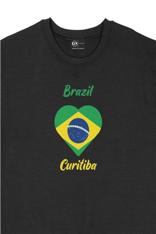 Curitiba Brezilya Bayraklı Kalpli Siyah Sweatshirt