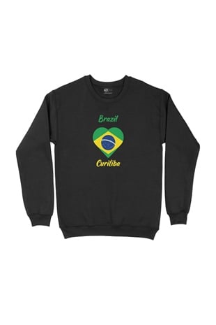 Curitiba Brezilya Bayraklı Kalpli Siyah Sweatshirt