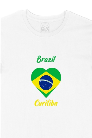 Curitiba Brezilya Bayraklı Kalpli Tişört