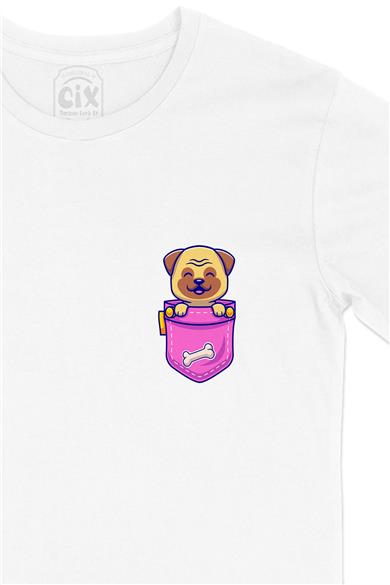 Cute Dog Cep Tasarım Baskılı Beyaz Tişört
