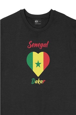 Dakar Senegal Bayraklı Kalpli Siyah Sweatshirt