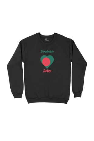 Dakka Bangladeş Bayraklı Kalpli Siyah Sweatshirt