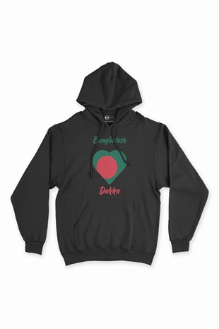 Dakka Bangladeş Bayraklı Kalpli Siyah Sweatshirt Hoodie