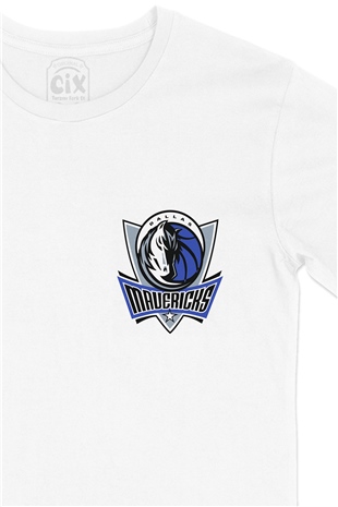 Dallas Mavericks Cep Logo Tasarımlı Beyaz Tişört