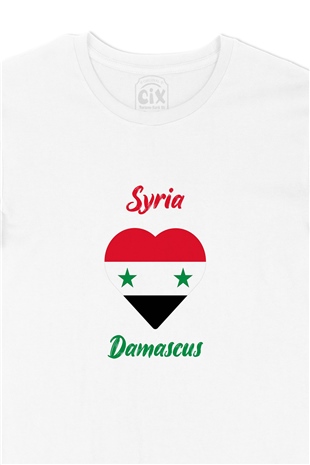 Damascus Suriye Bayraklı Kalpli Tişört