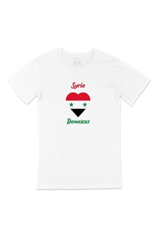 Damascus Suriye Bayraklı Kalpli Tişört