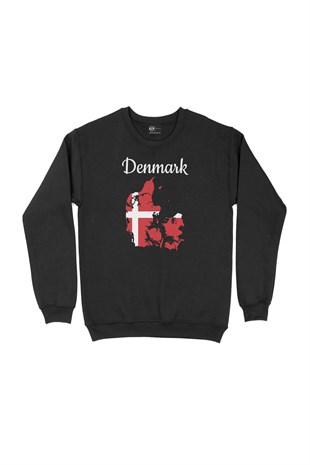 Danimarka Haritalı ve Bayraklı Siyah Sweatshirt