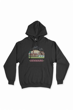 Danimarka Siyah Kapşonlu Sweatshirt Hoodie