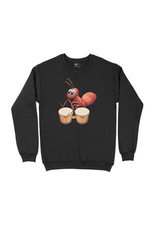 Davul Çalan Karınca Siyah Sweatshirt