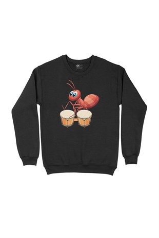Davul Çalan Karınca Siyah Sweatshirt