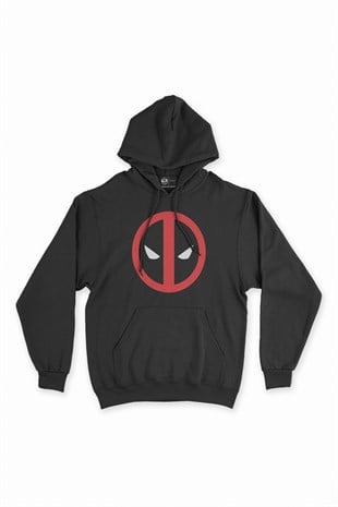 Deadpool Maskeli Siyah Kapşonlu Sweatshirt Hoodie