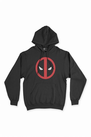 Deadpool Maskeli Siyah Kapşonlu Sweatshirt Hoodie