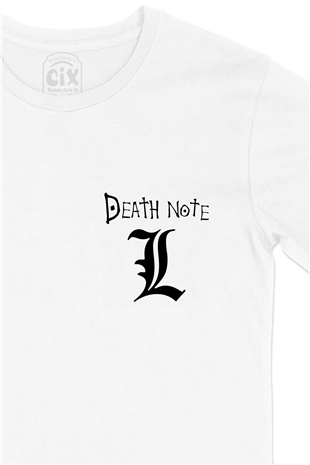 Death Note L Cep Logo Tasarımlı Beyaz Tişört