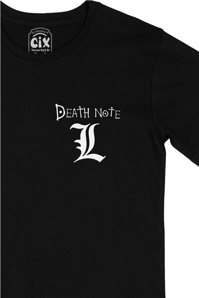 Death Note L Cep Logo Tasarımlı Siyah Tişört