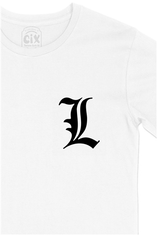 Death Note L Logolu Cep Logo Tasarımlı Beyaz Tişört