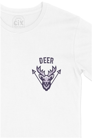 Deer Geyik Cep Logo Tasarımlı Beyaz Tişört