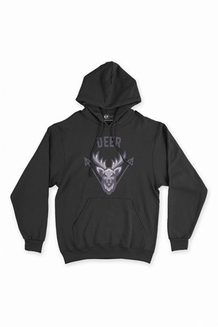 Deer Geyik Siyah Kapşonlu Sweatshirt Hoodie