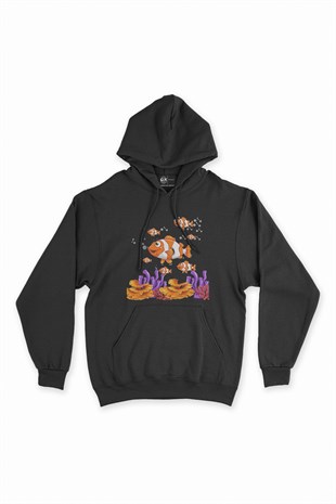 Deniz Akvaryumu Palyanço Siyah Kapşonlu Sweatshirt Hoodie