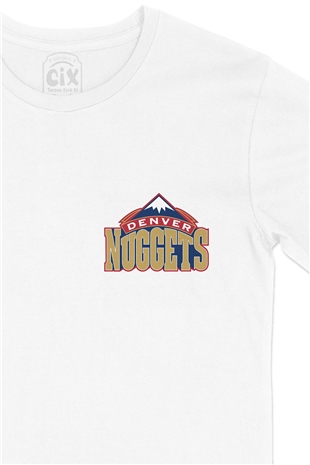 Denver Nuggets Cep Logo Tasarımlı Beyaz Tişört