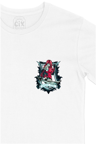 Derby Girl Cep Logo Tasarımlı Beyaz Tişört
