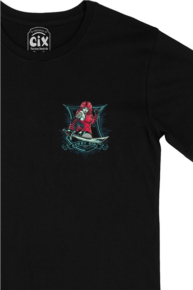 Derby Girl Cep Logo Tasarımlı Siyah Tişört