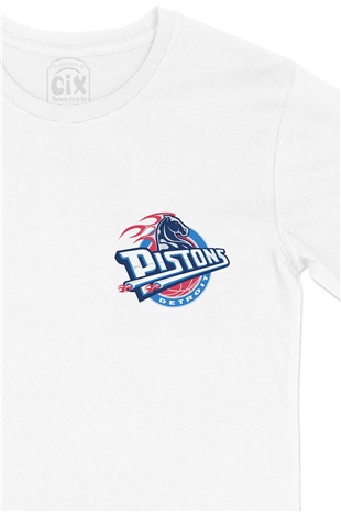 Detroit Pistons Cep Logo Tasarımlı Beyaz Tişört