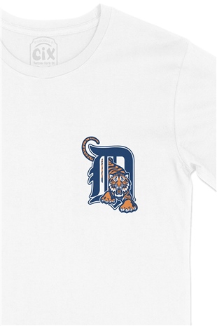 Detroit Tigers Cep Logo Tasarımlı Beyaz Tişört