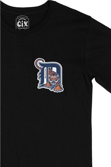 Detroit Tigers Cep Logo Tasarımlı Siyah Tişört