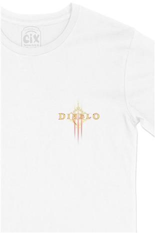 Diablo Tasarımlı Cep Logo Tasarımlı Beyaz Tişört