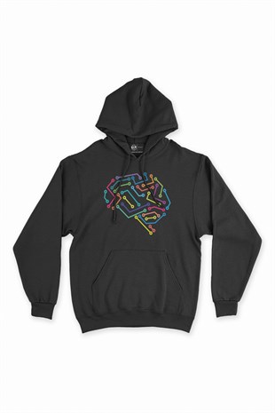 Dijital Beyin Siyah Kapşonlu Sweatshirt Hoodie