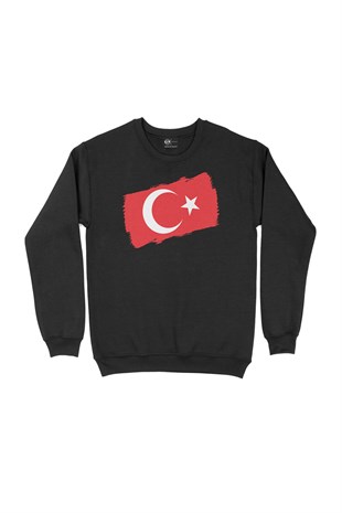 Dikdörtgen Türk Bayraklı Siyah Sweatshirt