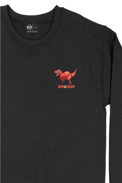 Dinozor Park Kırmızı Cep Tasarım Baskılı Sweatshirt
