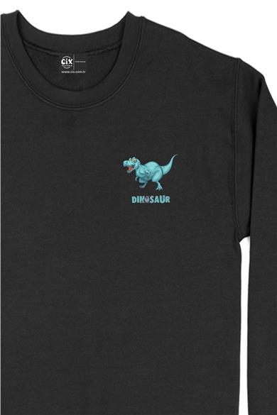 Dinozor Park Turkuaz Cep Tasarım Baskılı Sweatshirt