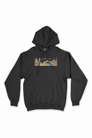 Discover World Siyah Kapşonlu Sweatshirt Hoodie
