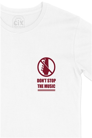 Do not Stop The Music Cep Logo Tasarımlı Beyaz Tişört