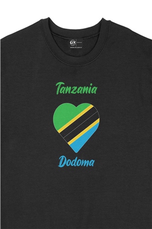 Dodoma Tanzanya Bayraklı Kalpli Siyah Sweatshirt