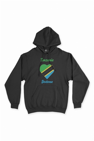Dodoma Tanzanya Bayraklı Kalpli Siyah Sweatshirt Hoodie