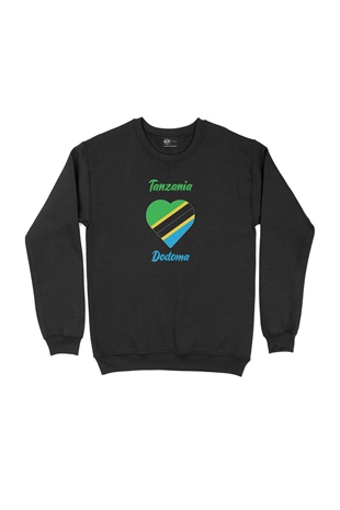 Dodoma Tanzanya Bayraklı Kalpli Siyah Sweatshirt