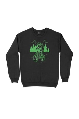 Doğa ve Bisiklet Tutkunu Siyah Sweatshirt