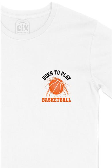 Doğuştan Basketbolcu Cep Tasarım Baskılı Beyaz Tişört